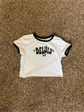 Hot Topic White Ringer Tee with Black Graphic Stars